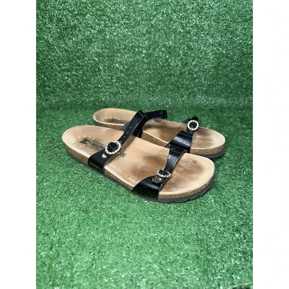 Mephisto Womens Size 6 Sandal Black Patent Norie Slides Crystal Rhinestone EU 36